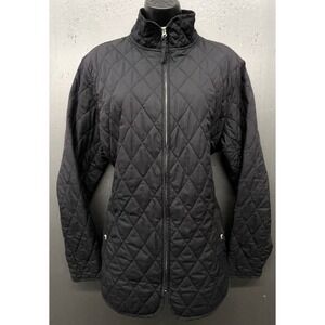 Lands End Quilted Jacket Women L Black Insulated Zip Pocket Preppy Casual Travel